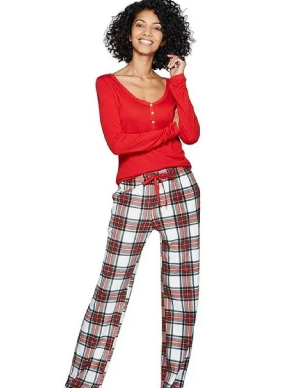 Stars Above Red Henley Top with Red & Black Plaid Lounge Pants Size SMALL - Picture 3 of 7